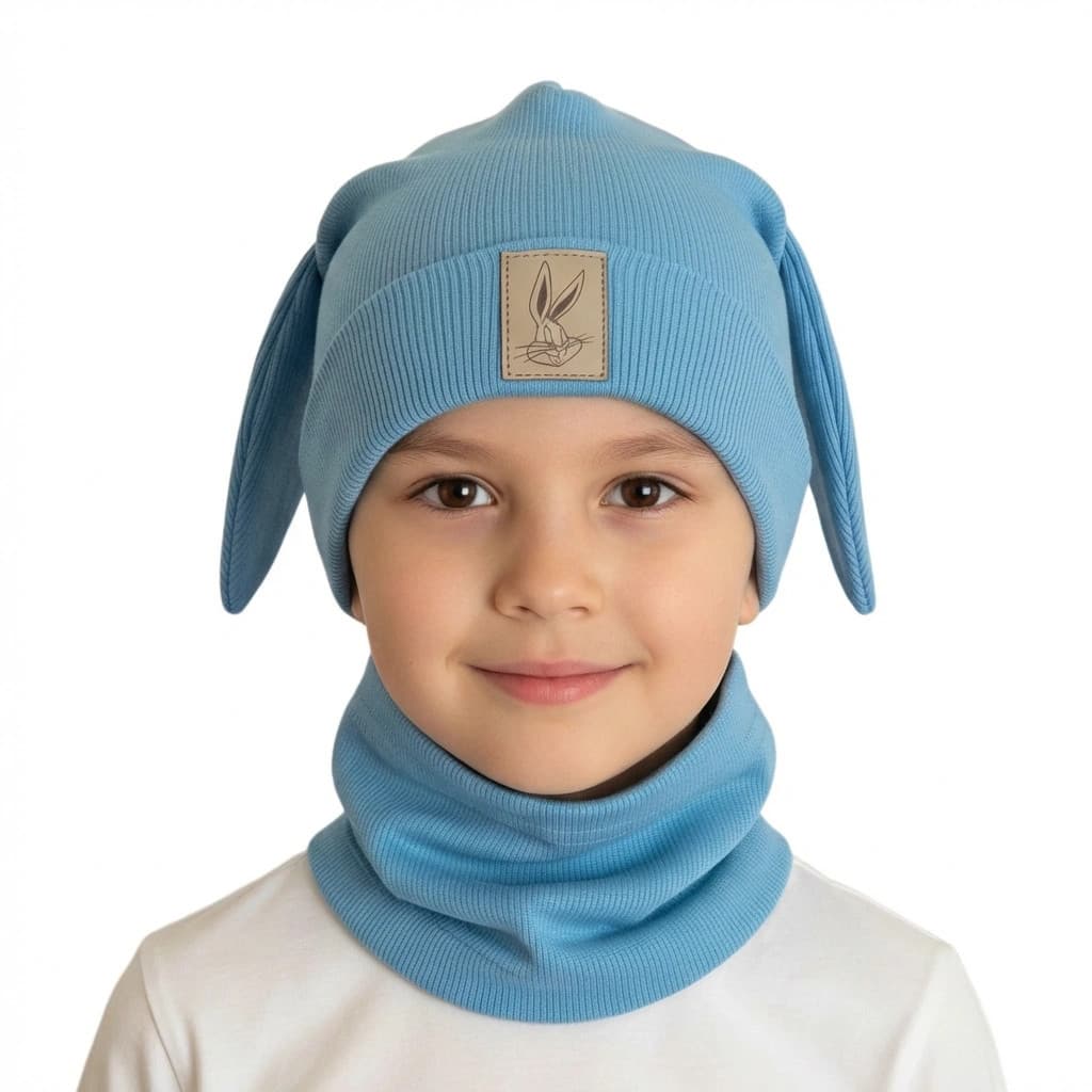 Detská prechodná čiapka s nákrčníkom Zajo - smaragdová