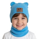 Detská prechodná čiapka s nákrčníkom Macko - modrá