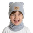 Detská prechodná čiapka s nákrčníkom Macko - sivá