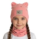 Detská prechodná čiapka s nákrčníkom Srdiečko - oranžová