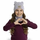 Detská prechodná čiapka s nákrčníkom Srdiečko - fialová