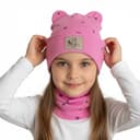 Detská prechodná čiapka s nákrčníkom Srdiečko - ružová