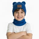 Detská prechodná čiapka s nákrčníkom Macko - kráľovská modrá