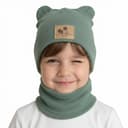 Detská prechodná čiapka s nákrčníkom Macko - zelená