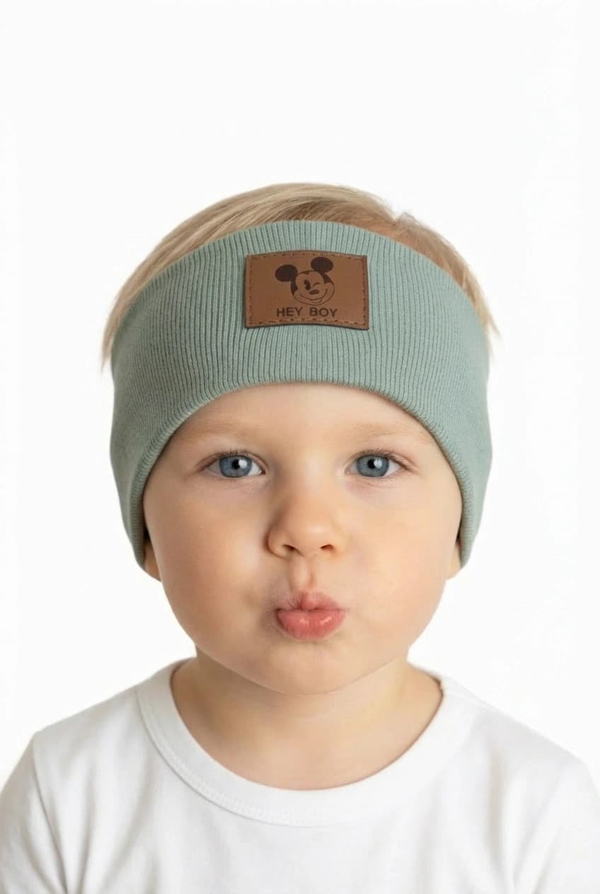 Rebrovaná chlapčenská čelenka - bledozelená