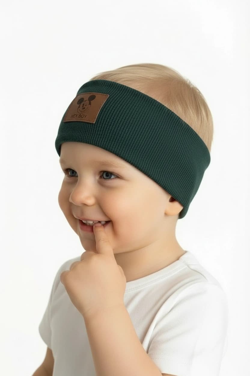 Rebrovaná chlapčenská čelenka - tmavozelená