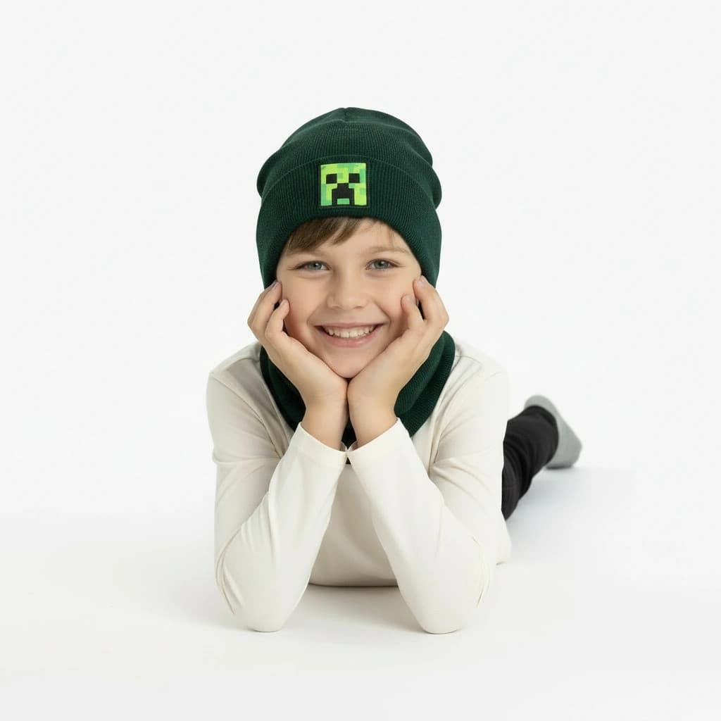 Chlapčenská čiapka s nákrčníkom creep - tmavozelená