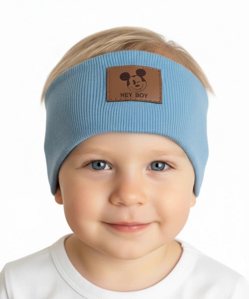 Rebrovaná chlapčenská čelenka - bledomodrá