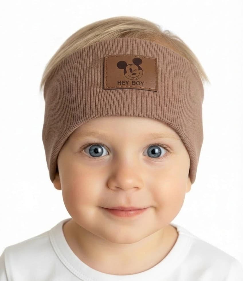 Rebrovaná chlapčenská čelenka - hnedá