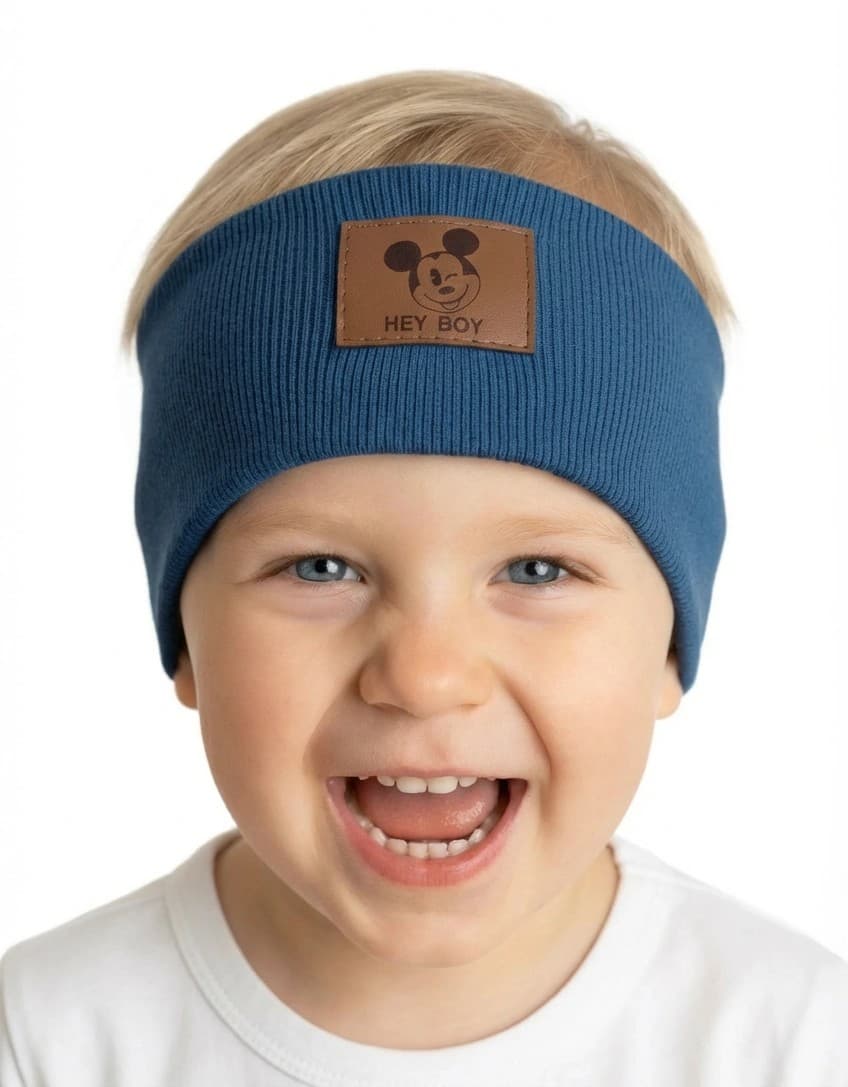 Rebrovaná chlapčenská čelenka - modrá