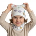 Detská prechodná čiapka s uškami a nákrčníkom - čerešničky