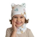 Detská prechodná čiapka s uškami a nákrčníkom - srdiečka