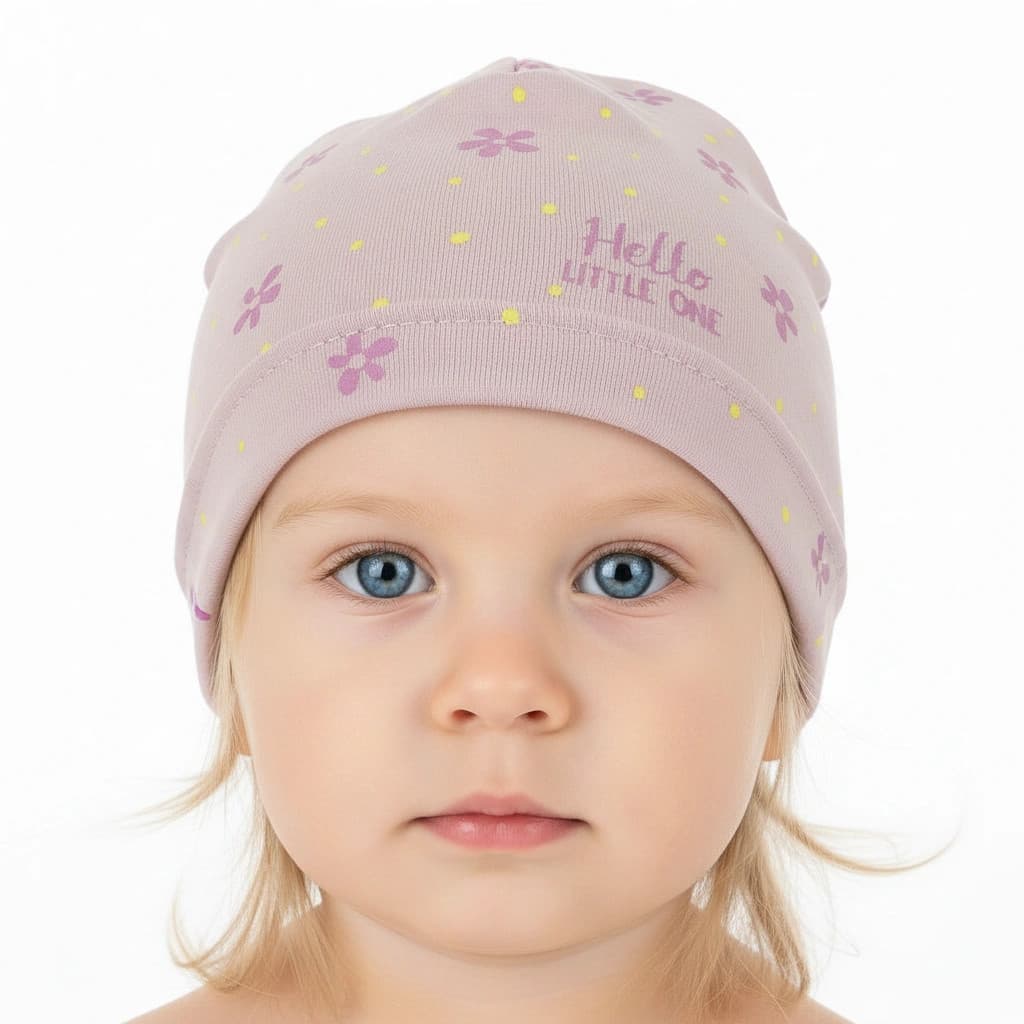 Dievčenská letná čiapka s kvetinkami - bledoružová