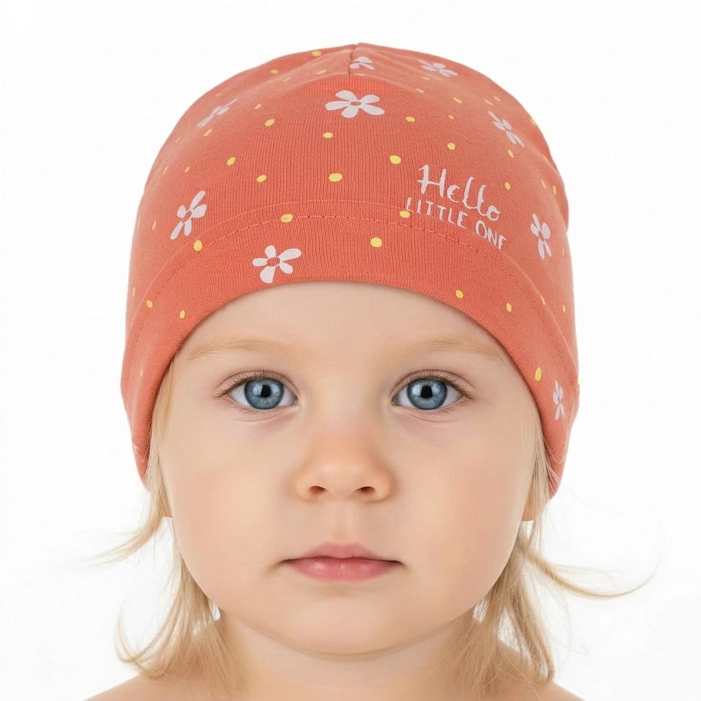 Dievčenská letná čiapka s kvetinkami - oranžová