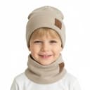 Chlapčenská prechodná čiapka s nákrčníkom Dino - béžová