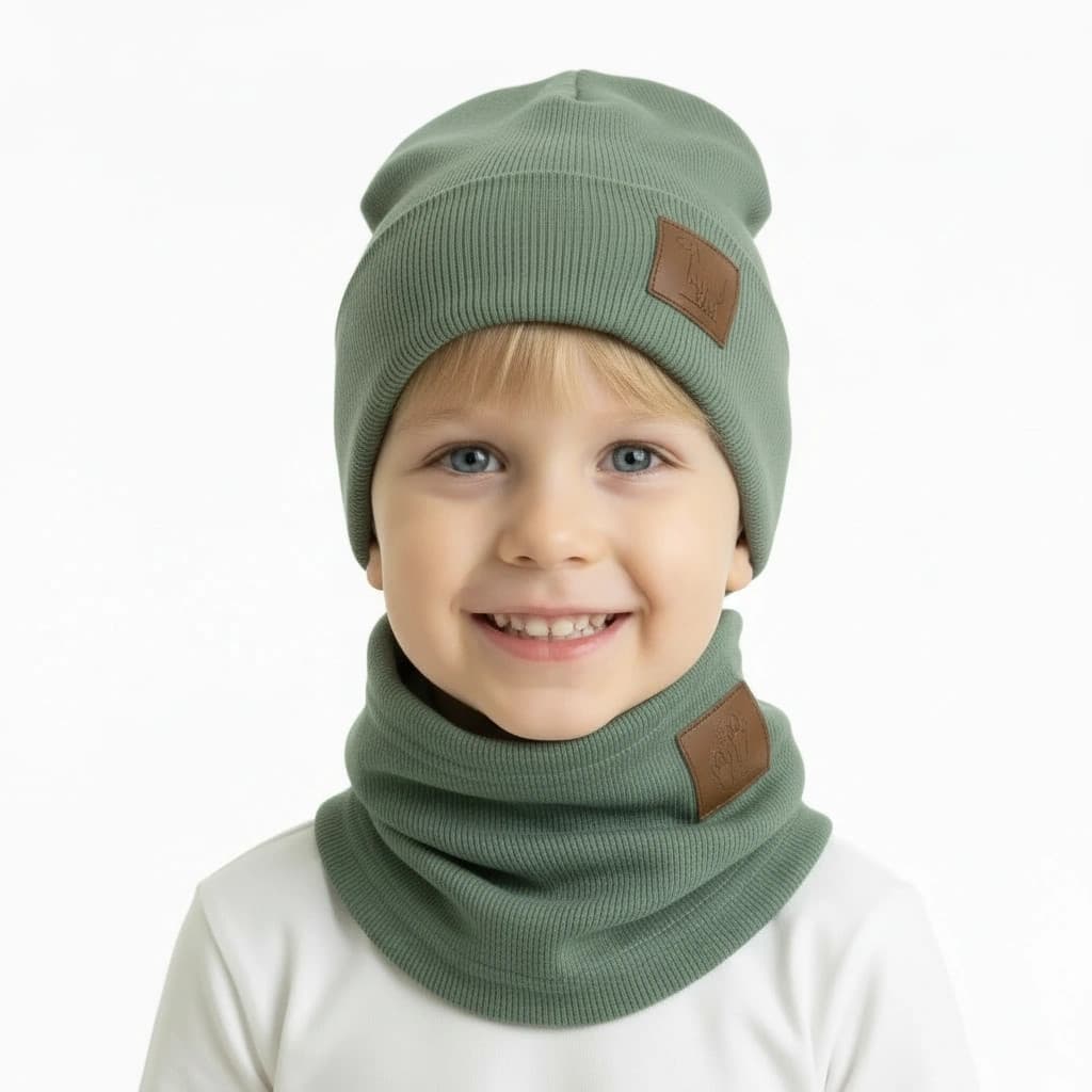 Chlapčenská prechodná čiapka s nákrčníkom Dino - zelená