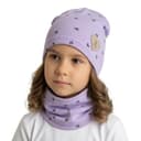 Prechodná čiapka s nákrčníkom Basic so srdiečkami - fialová
