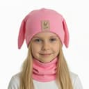 Detská prechodná čiapka s nákrčníkom Zajo - ružová bloom