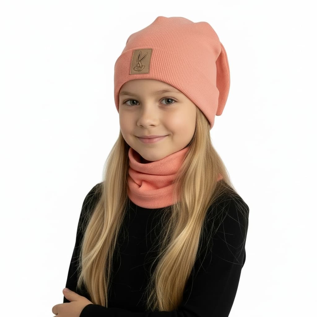 Detská prechodná čiapka s nákrčníkom Zajo - oranžová